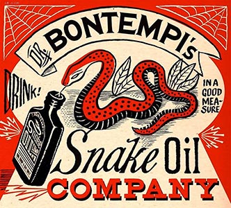 A poster design for Marcel Bontempis Snake Oil Show using Tivadar and other fonts from the Victorian Printshop font set