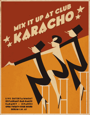 An event poster that uses the Karacho font from the Kraftwerk Press font set