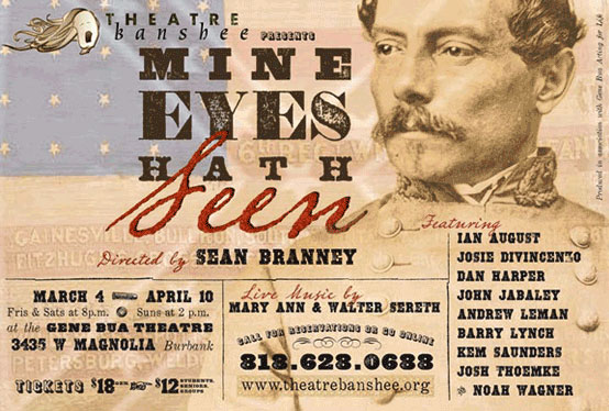 Flyer advertising a Civil War theater play, made with fonts and images from the Civil War Press font set.