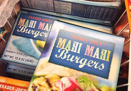 Burger packaging at Trader Joes with Ashwood Condensed, a font from the Wild West Press