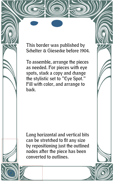 A sample of WF Border Peacock, a decorative border font from the Art Nouveau Printshop Volume 1 design kit