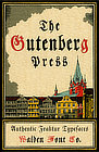 The Gutenberg Press is a set of fonts and clip art that contains famous German fraktur fonts. Fraktur is a German style of blackletter or gothic font type. The set includes Gutenberg's original typeface or font.