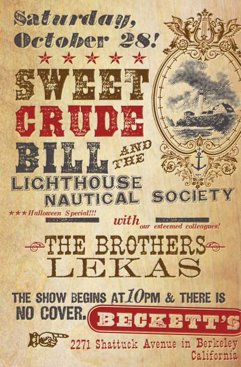 Concert poster for Sweet Crude Bill, made with fonts from the Wild West Press font set 
