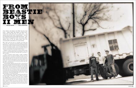 A spread from Mass Appeal magazine showing an article about the Beastie Boys, and made with Ashwood Extra Bold, a font from the Wild West Press font set.