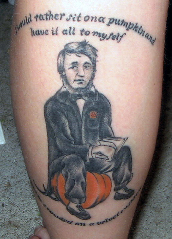 Photo showing a tattoo made with the Webster italic font from the Minuteman Printshop font set