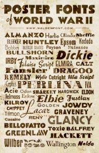 A poster showing all the fonts in American Poster Fonts of World War II font set