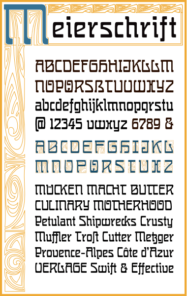 WF Meierschrift is a German Jugendstil Art Nouveau font. Completely redrawn and featuring support for most European languages