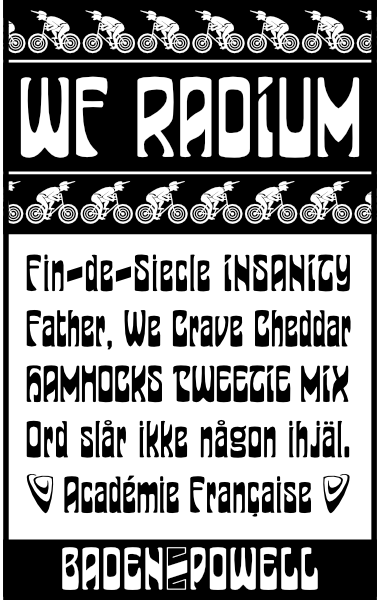 WF Radium is a German Jugendstil Art Nouveau font. Completely redrawn and featuring support for most European languages